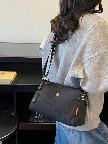 Women Casual Nylon Crossbody Bag Multi Pocket Small Square Bag With Wide Jacquard Shoulder Strap For Daily Travel