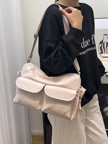 Borsa a Tracolla in Nylon per Donna Multi Tasche Grande Capacità Borsa a Spalla Casual Stile Workwear Messenger Bag Quotidiano