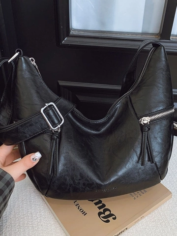Borsa a Tracolla Hobo da Donna in Pelle PU Grande Capacità Borsa a Spalla a Mezzaluna Con Cuciture a Nappa Borsa Quotidiana Minimalista