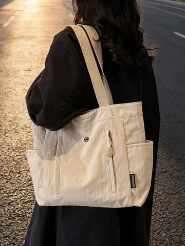 Borsa Tote in Tela di Grande Capacità per Donna Casual Versatile con Tasche Multiple Borsa a Tracolla per Scuola Moda Pendolare