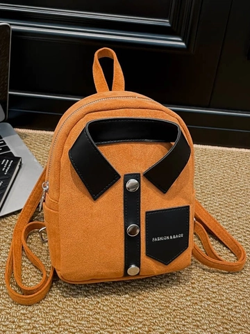 Niche Design Creative Shirt Style Mini Backpack For Women Suede Texture Polyester Small Shoulder Bag With Metal Buttons