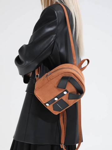 Niche Design Creative Shirt Style Mini Backpack For Women Suede Texture Polyester Small Shoulder Bag With Metal Buttons