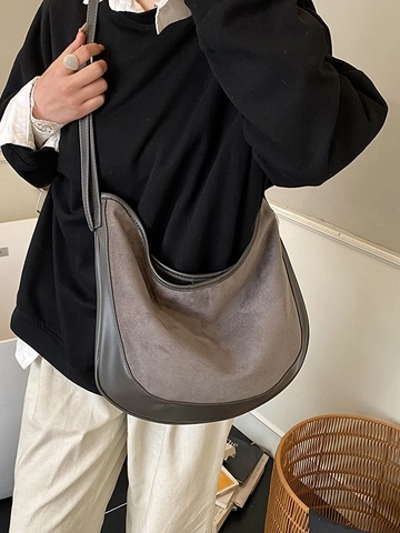 Vintage Große Kapazität Hobo Tasche Für Damen PU Leder Wildleder Patchwork Umhängetasche Minimalistisch Pendeln Schultertasche