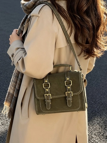 Damen Vintage PU Leder Rucksack Britischer Akademischer Stil Kontrastnähte Kleiner Schulranzen Studenten Lässige Tasche