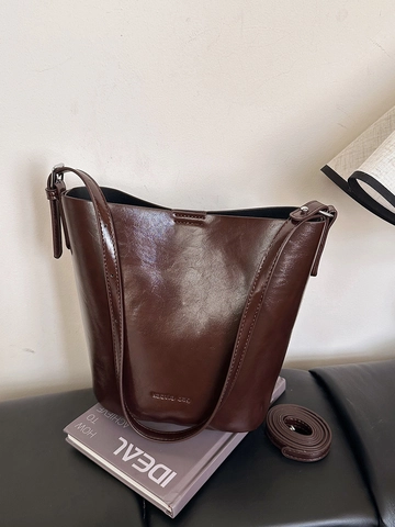 Bolso de Cubo de Cuero PU con Textura Retro para Mujer Bolso de Hombro de Moda Bolso de Axila Bolso de Mensajero con Estilo