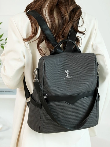 Zaino da Donna alla Moda in Pelle PU Zaino da Viaggio Minimalista Grande Capacità Con Logo Coniglio Tinta Unita per Donna