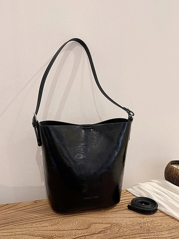 Bolso de Cubo de Cuero PU con Textura Retro para Mujer Bolso de Hombro de Moda Bolso de Axila Bolso de Mensajero con Estilo