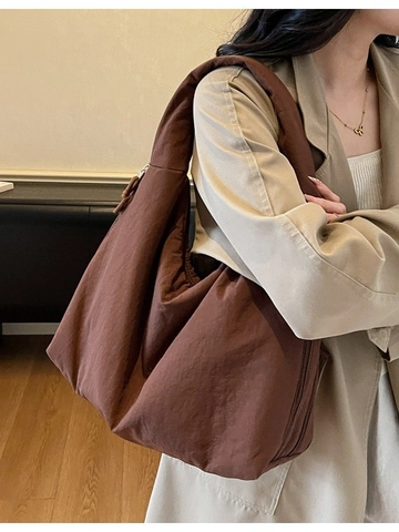 Borsa Tote da Donna in Tessuto Nylon Grande Capacità Stile Coreano Minimalista Borsa a Tracolla Hobo Casual per Pendolarismo