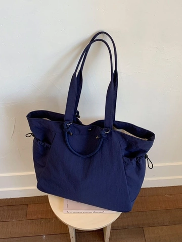 Bolso Tote de Nailon de Gran Capacidad para Mujer Bolso de Hombro Minimalista Con Cordón Con Forro de Poliéster Bolso de Mano Suave de Color Sólido