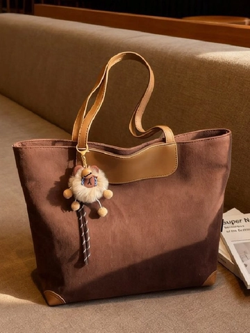 Γυναικεία Τσάντα Tote PU Suede Μεγάλης Χωρητικότητας Μινιμαλιστική Τσάντα Ώμου Με Λούτρινο Διακοσμητικό Μόδα Βίντατζ Τσάντα Χειρός