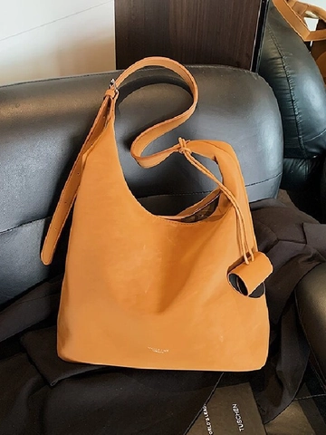 Women Vintage PU Leather Large Capacity Hobo Shoulder Bag Minimalist Solid Color Tote Bag For Commuting Fashion Handbag