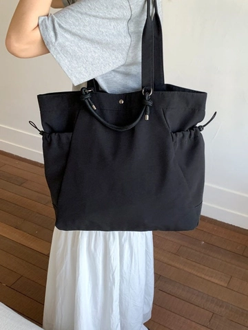 Bolso Tote de Nailon de Gran Capacidad para Mujer Bolso de Hombro Minimalista Con Cordón Con Forro de Poliéster Bolso de Mano Suave de Color Sólido