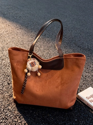 Γυναικεία Τσάντα Tote PU Suede Μεγάλης Χωρητικότητας Μινιμαλιστική Τσάντα Ώμου Με Λούτρινο Διακοσμητικό Μόδα Βίντατζ Τσάντα Χειρός