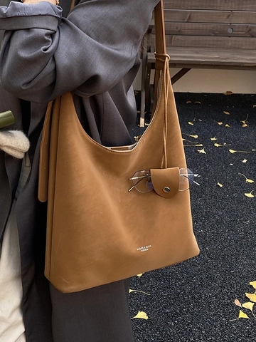 Women Vintage PU Leather Large Capacity Hobo Shoulder Bag Minimalist Solid Color Tote Bag For Commuting Fashion Handbag