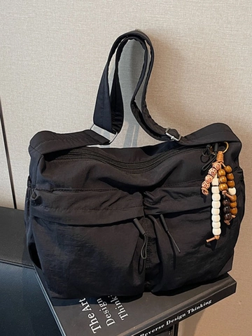 Bolso Bandolera de Gran Capacidad para Mujer de Nailon Duradero Bolso de Mensajero de PU Con Correa Ancha Ajustable y Colgante