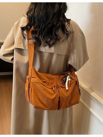 Bolso Bandolera de Gran Capacidad para Mujer de Nailon Duradero Bolso de Mensajero de PU Con Correa Ancha Ajustable y Colgante