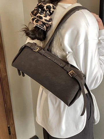 Borsa Sottobraccio in Pelle PU Retro per Donna Con Cuciture Smerigliate Grande Capacità Borsa a Mano Moda Pendolare