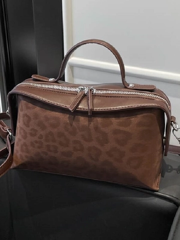 Bolso Cuadrado Pequeño de PU con Estampado de Leopardo Vintage para Mujer Bolso de Hombro de Moda con Correa Ajustable y Asa