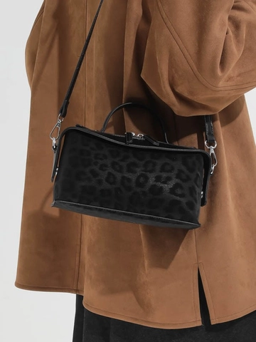 Bolso Cuadrado Pequeño de PU con Estampado de Leopardo Vintage para Mujer Bolso de Hombro de Moda con Correa Ajustable y Asa