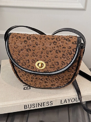 Damen Vintage Plüsch Satteltasche Umhängetasche Leopardenmuster Kunstfell Schultertasche Metallschloss Herbst Winter Handtasche