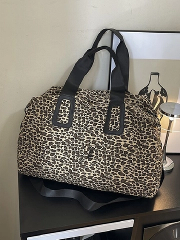Borsa da Viaggio Leopardata Grande Capacità Tote in Poliestere Borsa a Tracolla Donna Casual Moda Weekend Duffel Bag