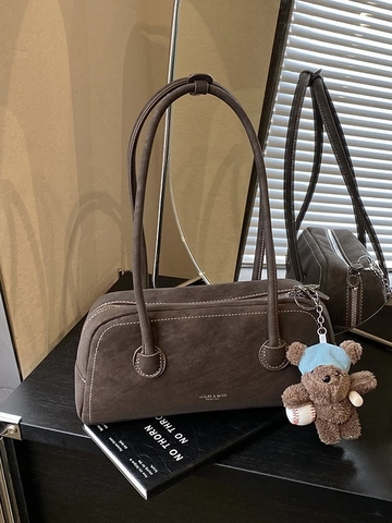 Borsa Sottobraccio Boston in Pelle PU Vintage per Donna Grande Capacità Smerigliata Cuciture a Contrasto Borsa a Spalla