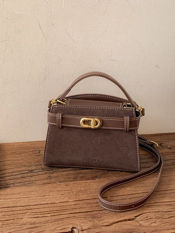 Damen Retro Matt PU Leder Kleine Quadratische Umhängetasche Minimalistische Spleiß-Handtasche Mit Metall-Drehschloss Schultertasche