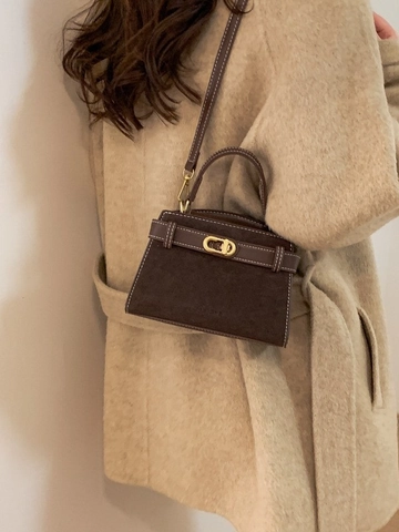 Damen Retro Matt PU Leder Kleine Quadratische Umhängetasche Minimalistische Spleiß-Handtasche Mit Metall-Drehschloss Schultertasche
