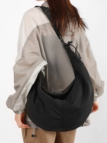 Borsa a Tracolla in Nylon da Donna Grande Capacità Dumpling Bag Leggera Hobo Borsa a Spalla Arricciata per Studenti Casual Quotidiano