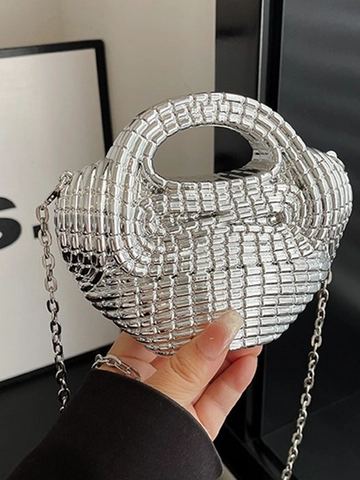 Borsa da Sera in Acrilico con Trama Intrecciata da Donna Mini Borsa a Mano Metallizzata Catena Tracolla Party Clutch per Banchetto