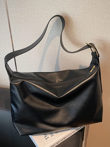 Women Large Capacity PU Leather Hobo Bag Minimalist Solid Color Commuting Shoulder Bag Retro Casual Crossbody Tote Bag
