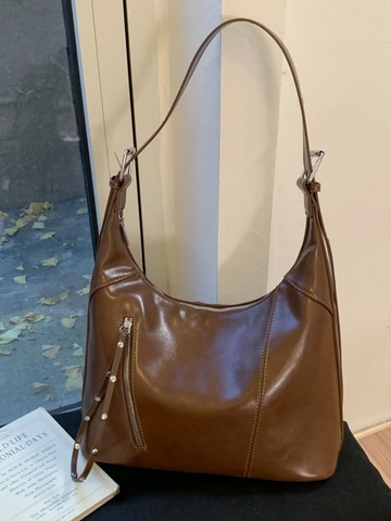 Borsa Hobo in Pelle PU Grande Capacità da Donna Minimalista Con Cerniera Decorativa Borsa a Tracolla Pendolare Borsa Tote