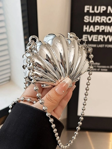Elegante Mini Bolso Bandolera Con Forma De Concha Para Mujer Bolso De Noche Rígido De Acrílico Metálico Con Delicada Correa De Cadena