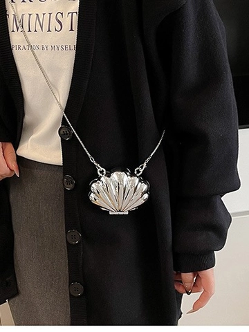 Elegante Mini Bolso Bandolera Con Forma De Concha Para Mujer Bolso De Noche Rígido De Acrílico Metálico Con Delicada Correa De Cadena