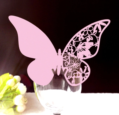 Tarjetas de Mesa Mariposa de Corte Láser para Boda Fiesta Decoración 3D Calada de Papel para Copas de Vino Banquete