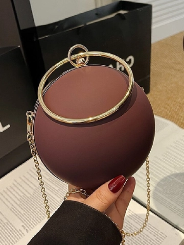 Borsa da Sera a Sfera in Acrilico Minimalista Rotonda con Manico ad Anello in Metallo Oro e Tracolla a Catena per Donna