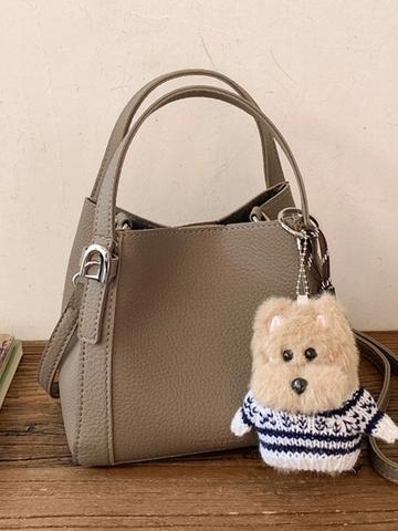 Sac Seau en Cuir PU Rétro pour Femmes Grande Capacité Texture Litchi Sac à Bandoulière Minimaliste Décontracté Avec Charme en Peluche
