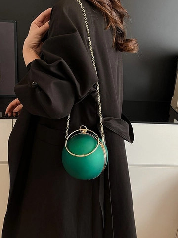 Borsa da Sera a Sfera in Acrilico Minimalista Rotonda con Manico ad Anello in Metallo Oro e Tracolla a Catena per Donna
