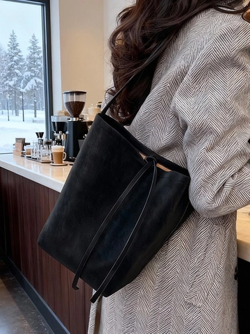 Borsa Tote in Pelle PU Donna Grande Capacità Minimalista Retrò a Tracolla a Secchiello Con Pochette Per Lavoro Quotidiano Viaggi