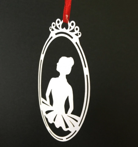 Elegant White Ballet Girl Laser Cut Paper Hanging Ornament Crown Design Decorative Tag With Red Ribbon For Christmas Wedding Party Home Decor