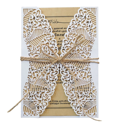 Lot de Cartes d'Invitation Découpées au Laser Avec Papier Perlé Ficelle et Enveloppes pour Mariage Fiançailes Fête Style Vintage Européen