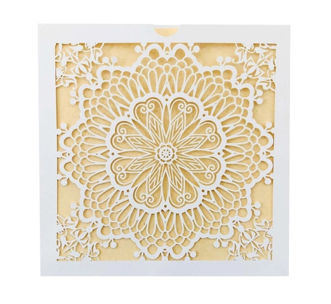 Elegant Laser Cut Wedding Invitation Cards Hollow Out Mandala Floral Greeting Card Pearlescent Paper Party Invite Shell