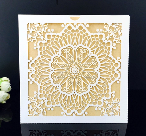 Elegant Laser Cut Wedding Invitation Cards Hollow Out Mandala Floral Greeting Card Pearlescent Paper Party Invite Shell