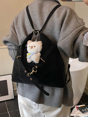 Vintage Large Capacity Tote Bag For Women Matte PU Leather Shoulder Bag With Cute Plush Charm Retro Commuter Hobo Bag