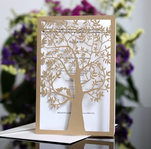 Inviti Intagliati al Laser con Design ad Albero Carta Perlata Biglietti d'Auguri con Busta e Foglio Interno per Matrimonio