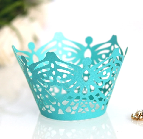 Laser Cut Hollow Crown Butterfly Cupcake Wrappers Pearl Paper Cake Border For Wedding Birthday Party Cake Decoration