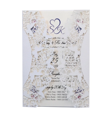 Elegant Laser Cut Wedding Invitations Floral Butterfly Design Pearlescent Paper Cards With Ribbon Bow For Celebration