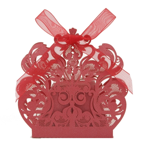 Caja de Caramelos de Corona de Corte Láser de Lujo Caja de Regalo de Papel Nacarado Europeo Con Cinta Para Boda Fiesta
