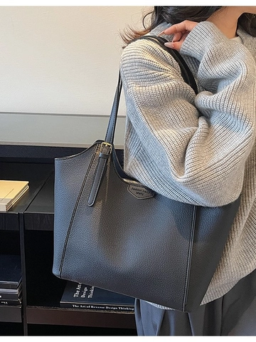 Bolso de Mano Grande de Cuero PU para Mujer Patrón de Lichi Bolso de Hombro para Conmutador Color Sólido Uso Diario