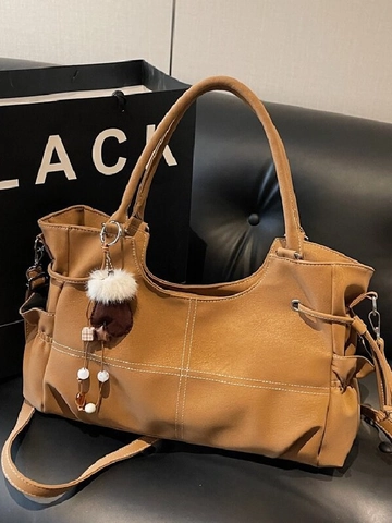 Retro Large Capacity PU Leather Tote Bag With Contrast Stitching Vintage Casual Shoulder Handbag For Women Daily Use With Adjustable Strap